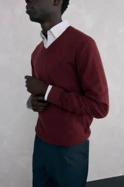 Pedro del Hierro Jersey cuello pico lana merino y cashmere Burdeos Hot