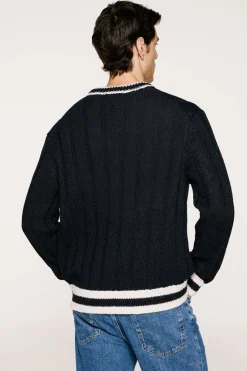 Selected Jersey cuello pico lana y alpaca Azul marino Clearance