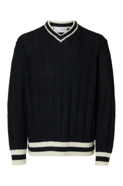 Selected Jersey cuello pico lana y alpaca Azul marino Clearance