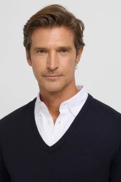 Silbon Jersey cuello pico retro Azul marino Best