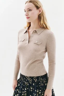 Caroll Jersey cuello polo Beige Discount