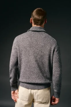 OOTO Jersey cuello polo cremallera algodón Gris oscuro Sale