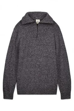 OOTO Jersey cuello polo cremallera algodón Gris oscuro Sale