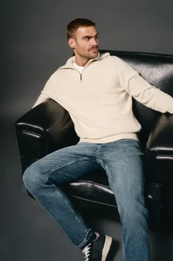 OOTO Jersey cuello polo cremallera algodón Beige Outlet