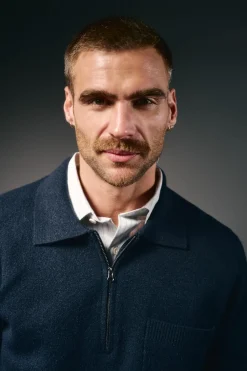 OOTO Jersey cuello polo cremallera y bolsillo Azul marino Outlet