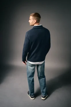 OOTO Jersey cuello polo cremallera y bolsillo Azul marino Outlet