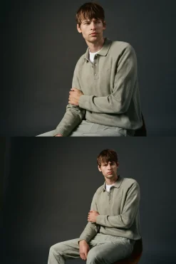 OOTO Jersey cuello polo lana Kaki