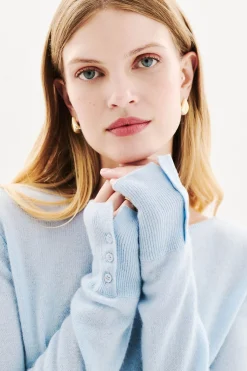 Caroll Jersey cuello redondo 100% cachemir Azul New