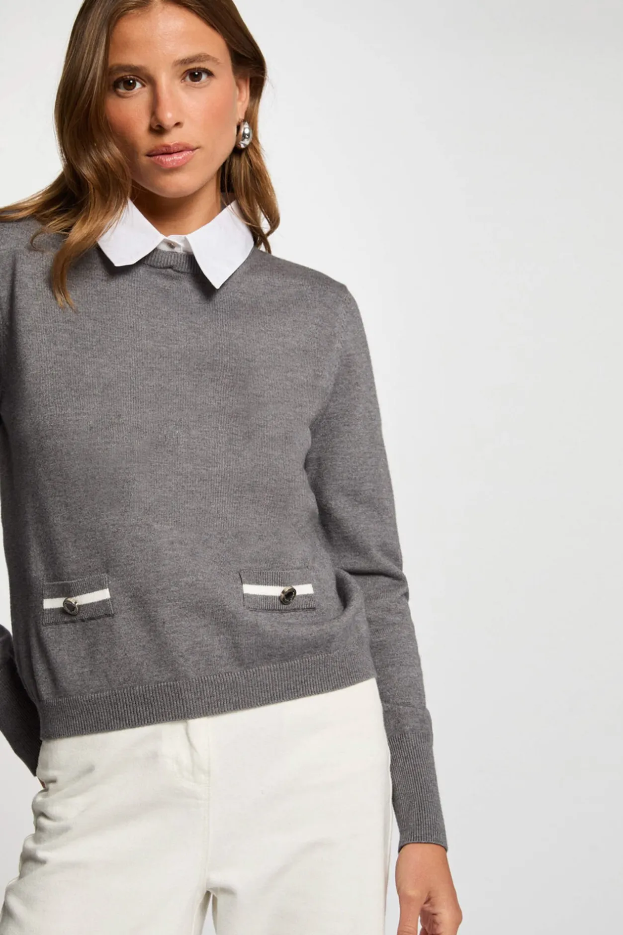 Morgan Jersey cuello tipo camisa Gris Clearance