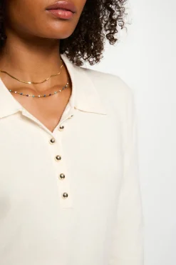 Morgan Jersey cuello tipo polo Marfil Sale