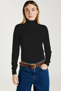 Vila Jersey de cuello alto con viscosa Negro Outlet