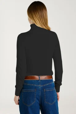 Vila Jersey de cuello alto con viscosa Negro Outlet