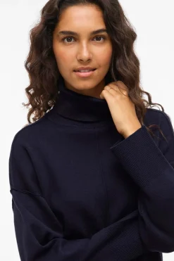 Vila Jersey de cuello vuelto con viscosa Azul marino Discount