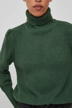 Vila Jersey de cuello vuelto con canalé Verde Clearance