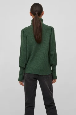 Vila Jersey de cuello vuelto con canalé Verde Clearance