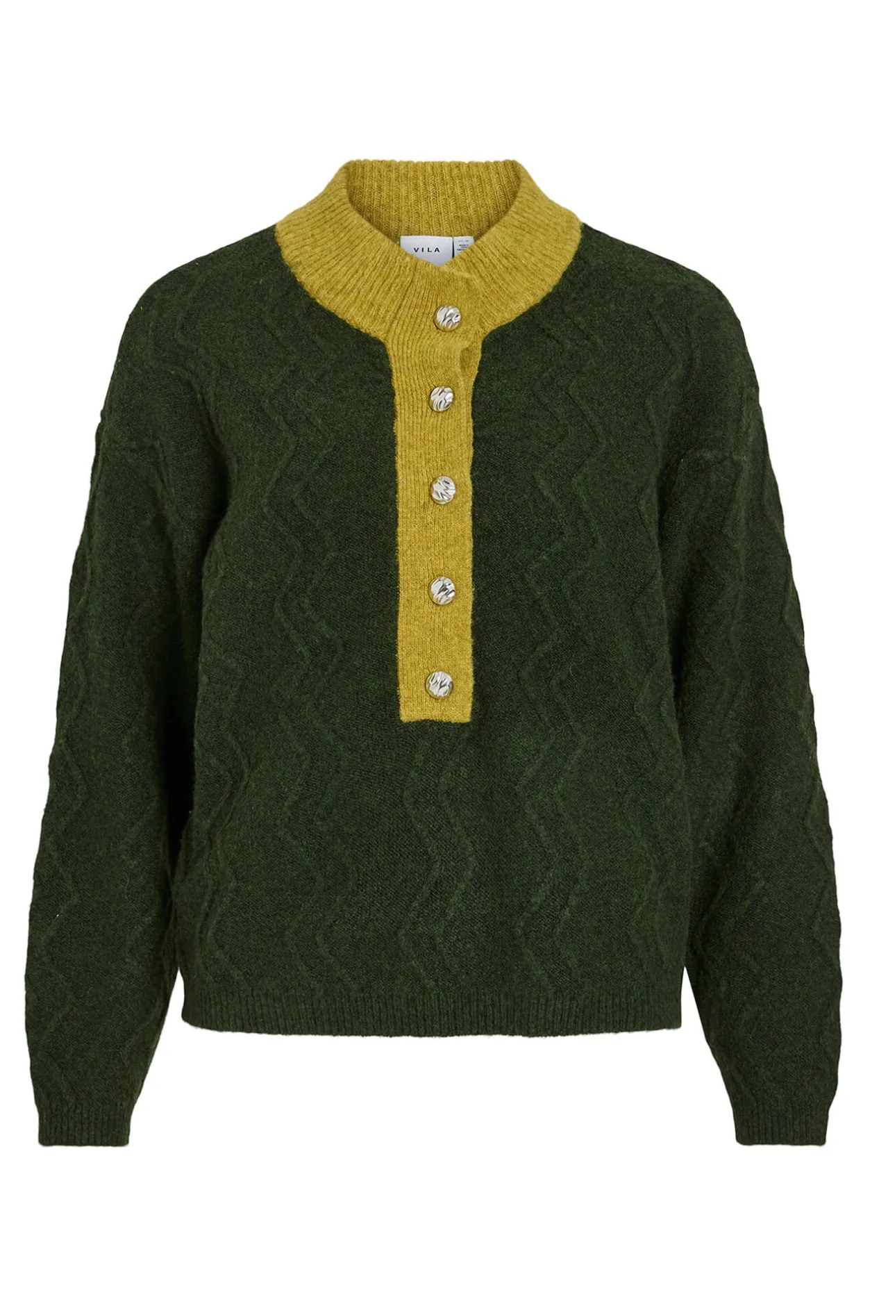 Vila Jersey de lana con botones en el cuello Verde oscuro Sale