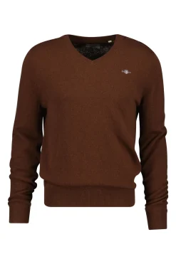 Gant Jersey de lana con cuello en V Marr&oacute;n Discount