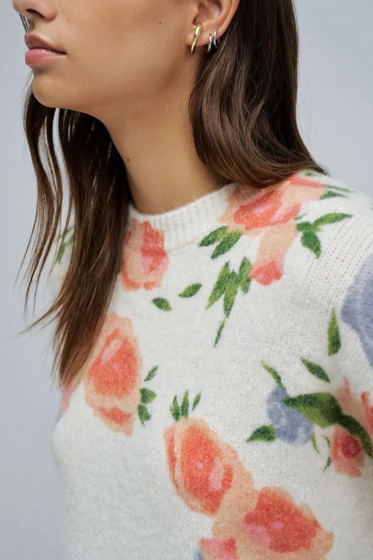 Salsa Jeans Jersey de lana y mohair con estampado floral Marfil