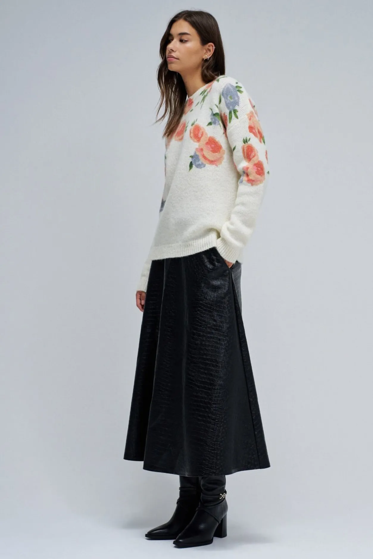 Salsa Jeans Jersey de lana y mohair con estampado floral Marfil