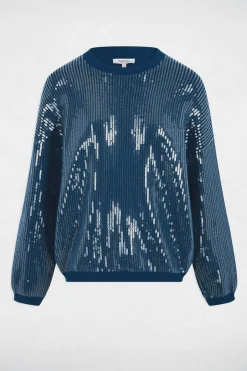 Morgan Jersey de lentejuelas cuello redondo Azul Online