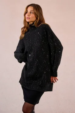 Molly Bracken Jersey de manga larga con abalorios brillantes Negro Discount