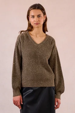 Molly Bracken Jersey de manga larga detalle abalorios Marr&oacute;n Best