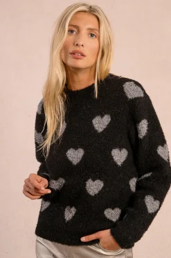 Molly Bracken Jersey de manga larga detalle corazones Negro Hot