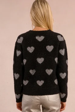 Molly Bracken Jersey de manga larga detalle corazones Negro Hot