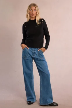 Molly Bracken Jersey de manga larga detalle abalorios Negro Hot