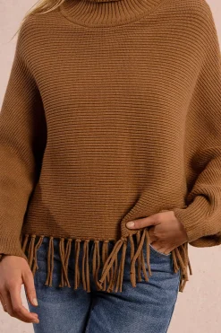 Molly Bracken Jersey de manga larga detalle flecos Beige Clearance