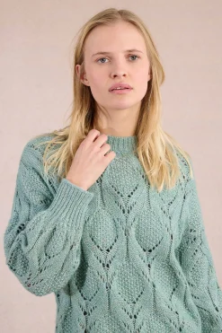Molly Bracken Jersey de manga larga en punto calado Turquesa Sale