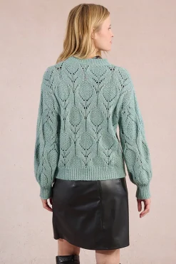 Molly Bracken Jersey de manga larga en punto calado Turquesa Sale