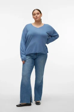 Vero Moda Curve Jersey de manga larga y cuello pico Curve Azul New