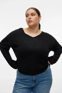 Vero Moda Curve Jersey de manga larga y cuello pico Curve Negro New