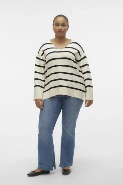 Vero Moda Curve Jersey de manga larga y cuello pico Curve Beige Outlet