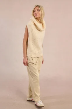 Molly Bracken Jersey de manga sisa cuello alto Marfil