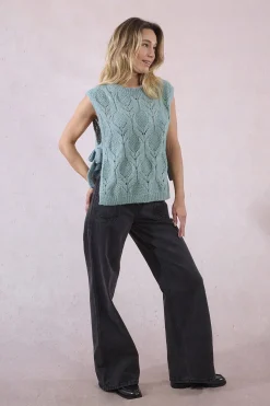 Molly Bracken Jersey de manga sisa detalle lazo Turquesa Online