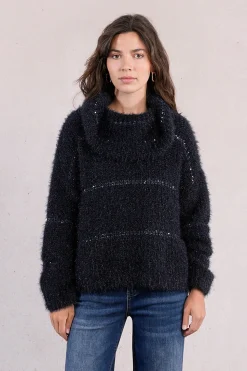 Molly Bracken Jersey de mujer de manga larga estampado rayas Azul marino Hot