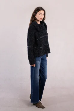 Molly Bracken Jersey de mujer de manga larga estampado rayas Azul marino Hot