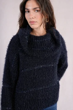 Molly Bracken Jersey de mujer de manga larga estampado rayas Azul marino Hot