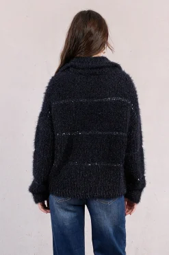 Molly Bracken Jersey de mujer de manga larga estampado rayas Azul marino Hot