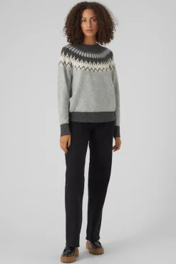 Vero Moda Jersey de mujer de manga larga con estampado Gris Discount