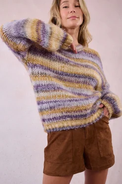 Molly Bracken Jersey de mujer de manga larga estampado rayas Multicolor New