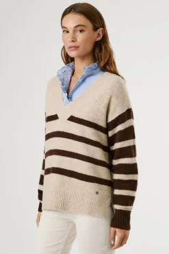 Pepe Jeans Jersey de punto Cecil Stripe beige Discount