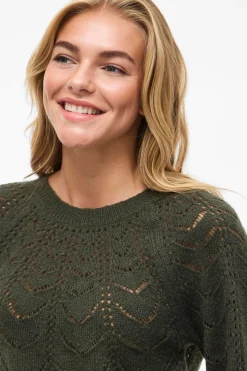 Vila Jersey de punto con calados Verde oscuro Clearance