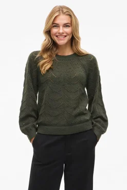 Vila Jersey de punto con calados Verde oscuro Clearance