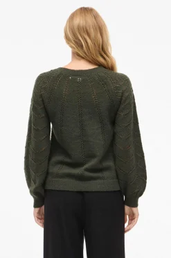 Vila Jersey de punto con calados Verde oscuro Clearance