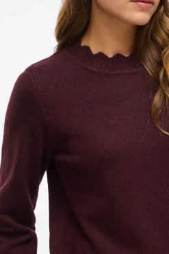 Vila Jersey de punto con cuello perkins Vino Outlet