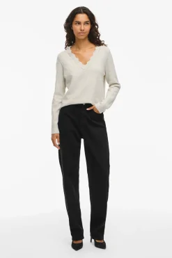 Vila Jersey de punto con cuello pico Beige Sale