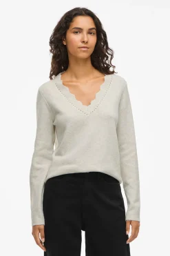 Vila Jersey de punto con cuello pico Beige Sale